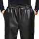 Windproof and waterproof winter men's high-waist leather pants motorcycle fleece middle-aged and elderly casual leather pants loose straight trousers