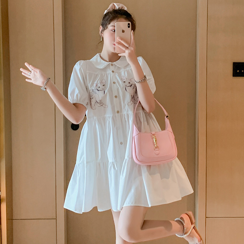 Maternity dress dress 2021 summer Korean version fashion small man loose and thin sweet lapel super fairy shirt skirt