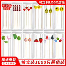 Customized fruit picks individually packaged 1 2 4 fruit forks disposable fruit picks bamboo skewers takeaway packaging commercial set