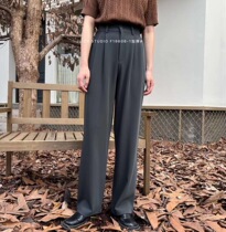 juice 2022 autumn and winter wide-leg pants womens high waist drape black loose style mopping casual nine-point straight trousers