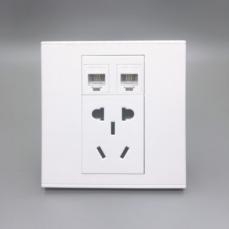 Double phone plus national standard five-hole power socket Two-level telephone connector with two-level switch panel 86 Type