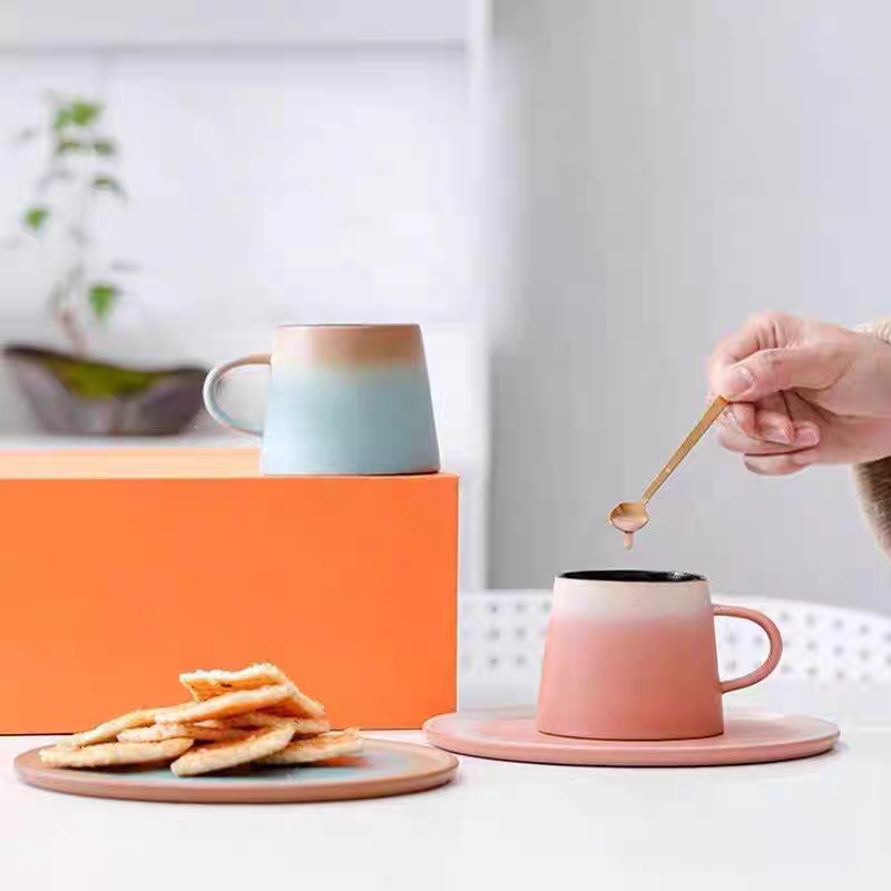 Lingmei Ceramic Coffee Cup and Saucer Set for Home and Office, Creative Ceramic Mug Gift Box Set