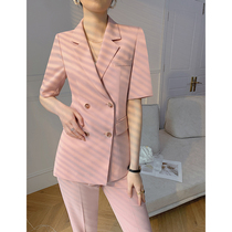 Pink Suit Suit Women 2021 New Exploits Casual Temperament Goddess Fan High-end Summer Thin Short Sleeve West Suit