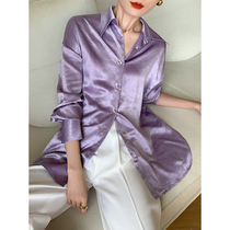 Satin shirt woman spring autumn new high-end fashion Lazy Wind Design Sensation small crowd High level Sensation Casual Long Sleeve Blouse