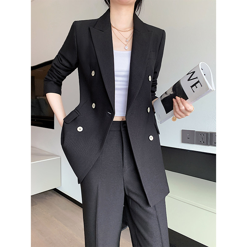 Black suit suit woman 2022 new exploits spring autumn casual fried street goddess Temperament Goddess Fan High-end West Suit