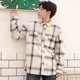 Hong Kong style black men's trendy brand retro loose casual versatile plaid shirt men's long-sleeved Korean style trendy outer shirt