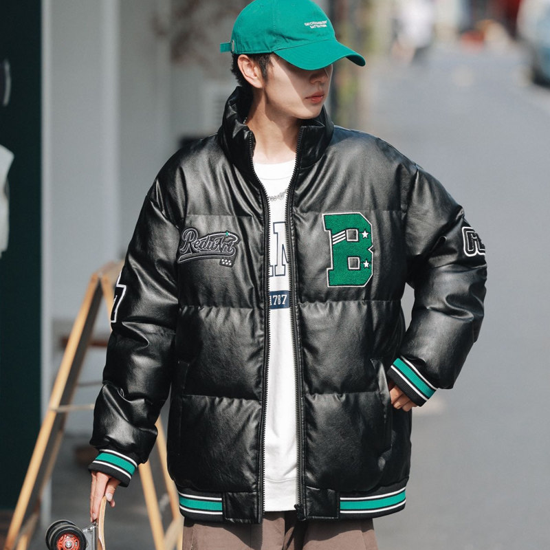 Winter students teenage embroidery warm PU cotton clothes with a coat plus thickening cotton clothes for men