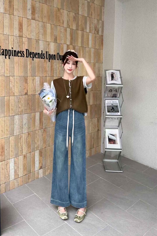 Maternity Pants Spring and Summer Style for Petite Women, New Style Jeans That Don'T Tighten the Belly, Casual Wide-Leg Straight Jeans
