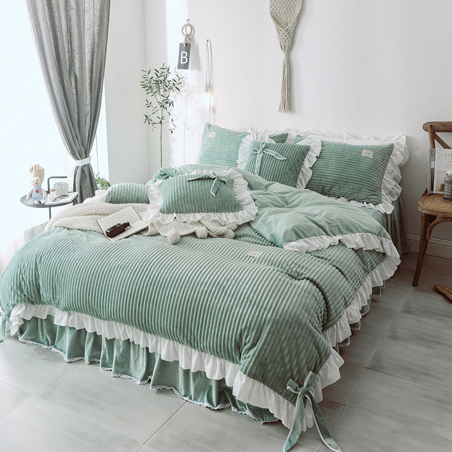 Winter thickening rabbit fluff four pieces of warm coral velvet double - faced suede crystal velvet 1 8m bed supplies