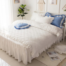 Summer cool quilt four-piece cotton Princess wind bed skirt type cotton net Red Girl heart quilt cover bed sheets ins bed 4