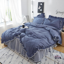 ins Net red bedding four-piece set 100 cotton cotton girl princess style lace edge skirt quilt cover