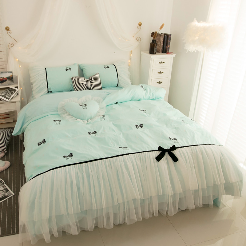 ins princess wind pure cotton four-piece bed dress full cotton lace side girl heart quilt cover 1 5m1 8 m bedding