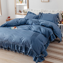 Korean ins Princess Wind Cotton Cotton 100 Four Piece Set Girl Heart Bow quilt cover Bed Skirt 1 8m Bed 4