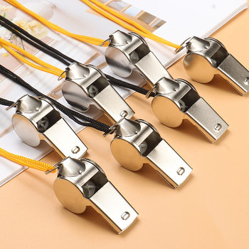 Referee stainless steel sports whistle metal whistle high quality durable sports goods portable design with lanyard