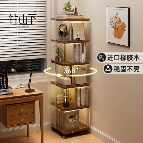Книжная полка, акриловый крутящийся книжный шкаф, коробочка для хранения из натурального дерева