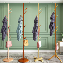 Solid wood coat rack floor-to-ceiling bedroom single pole type simple clothes drying rack household dormitory multifunctional bag rack