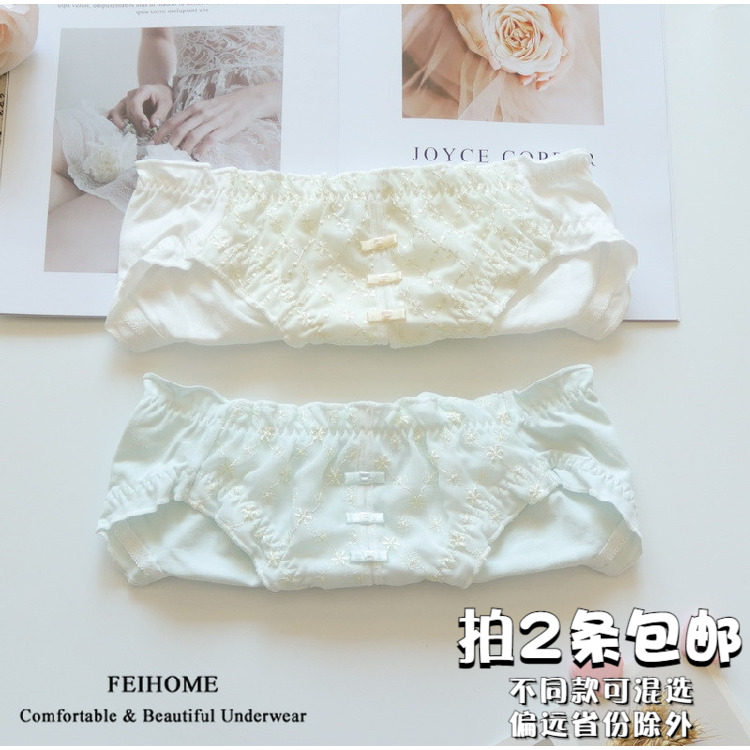 N510 Comfortable Ladies Mid-Low Waist Pure Cotton Fresh Small Bow Embroidery Student Shorts Girls Panties M L XL