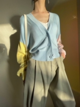 MXU Rainbow Candy Spring and Autumn New Japanese Bamboo Cashmere Blend Macaron Contrast Color V-neck Knitted Cardigan