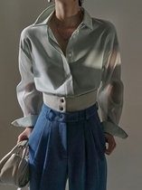 MXU Fairy Gas Candy Two Colors New Temperament Small Crowddesign Sensation Mesh Yarn Splicing Do Nt Give Long Sleeves Shirt Woman Spring Autumn