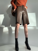 MXU all-match commuter Wang Italy imported first layer sheepskin wide leg thin casual leather five-point pants women