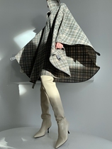 MXU Limited Edition Classic Italian imported wool tweed three-dimensional Gray gold lattice cloak coat coat coat women