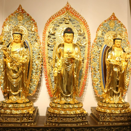 三漫陀 Медные наклейки в Золотой Западной Будде Статуя Западного святилища, внутренняя цветная живопись Амитабха Будда Гуаньян Бодхисаттва Статуя