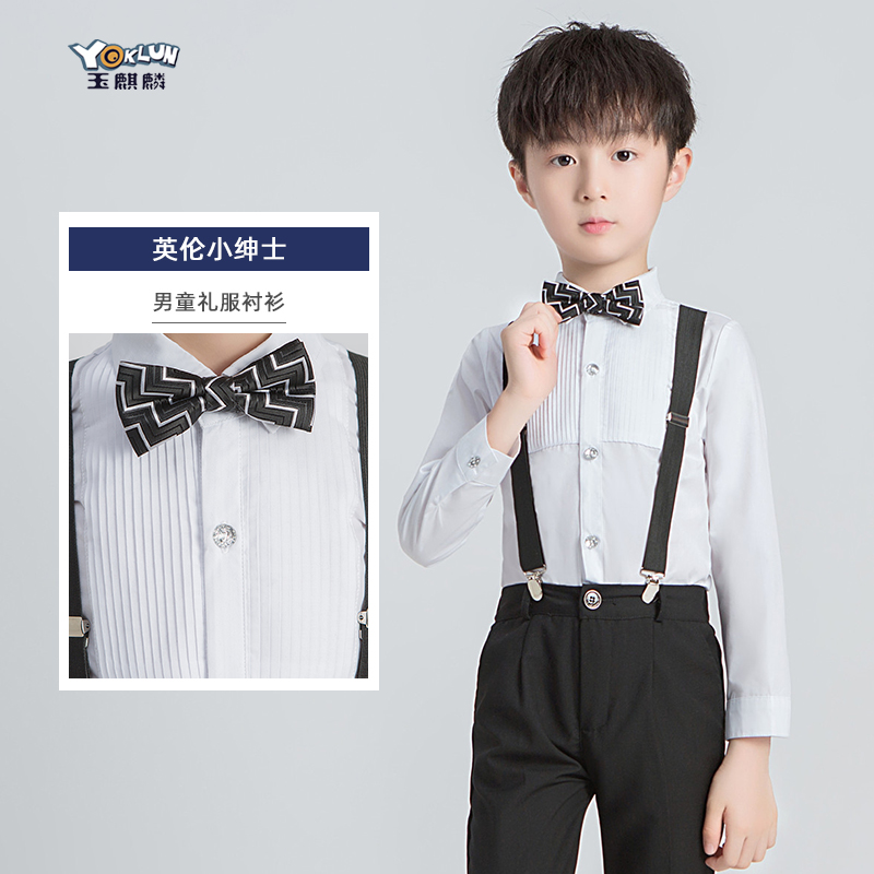 Boys long-sleeved shirt summer little boy performance clothing black striped short-sleeved spring and autumn children's white shirt tide