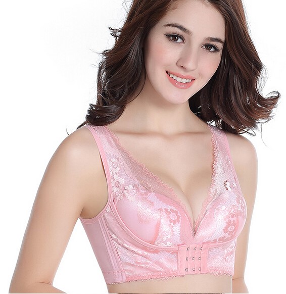 Kích thước lớn ren phía trước khóa đẹp làm đẹp không có vòng thép áo ngực tập hợp điều chỉnh liền mạch loại đồ lót vest bra đồ lót ibasic