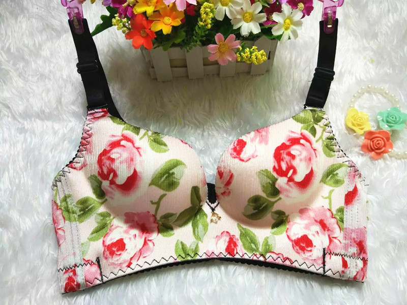 Mới chải áo ngực không vành bra liền mạch in hoa hồng bóng tập hợp điều chỉnh đồ lót áo ngực áo bra đẹp
