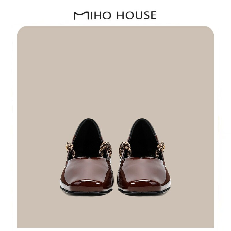 ULOVAZN Japan autumn and winter new solid color patent leather soft square toe shoes comfortable fashion casual square heel women's shoes