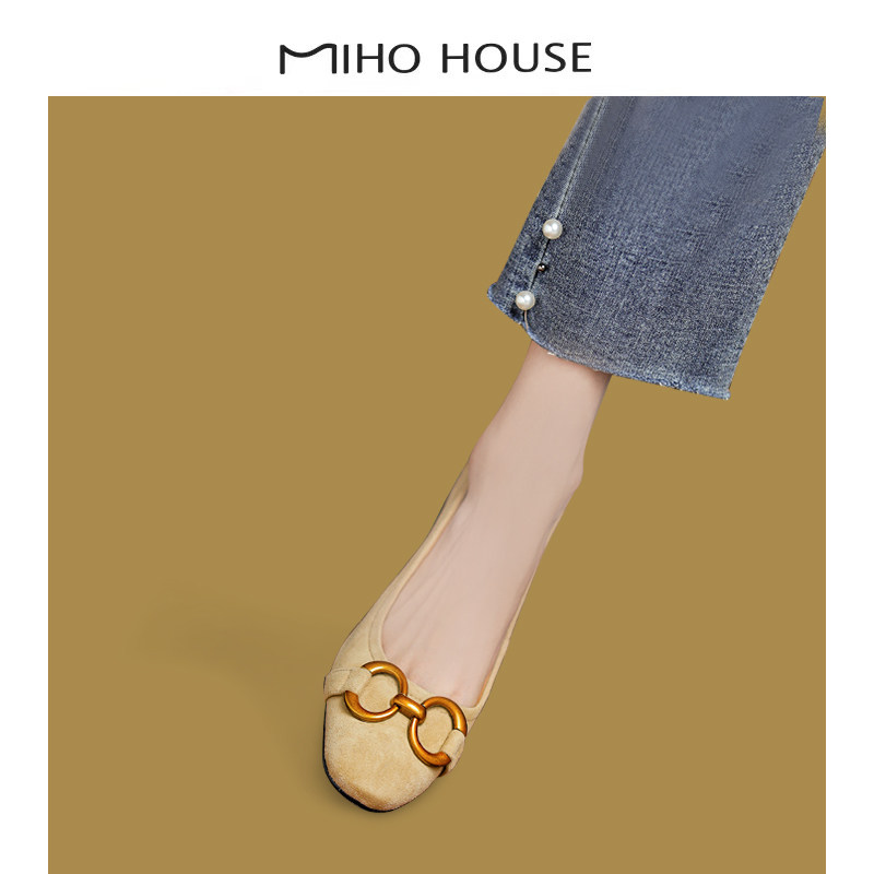 Ulovazn Japan~French rough heel skin high heel shoes in the tie of the fashion and fashion square shoes