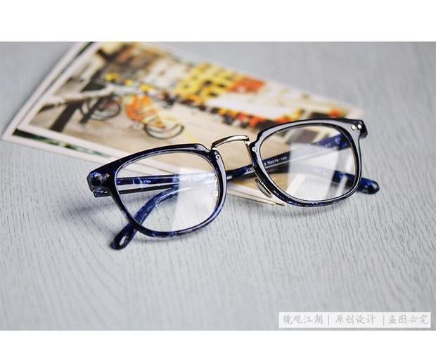 Dưa hấu Jun Yu Wenle với gọng kính phiên bản tiếng Hàn của thủy triều retro khung mắt tròn khung đen văn học ánh sáng phẳng kính đen