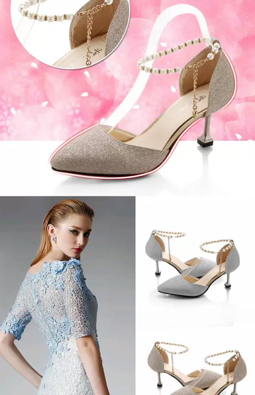 Mùa xuân và hè 2018 phiên bản mới của Hàn Quốc của giày cao gót mũi nhọn đế xuồng rỗng có khóa với giày cao gót