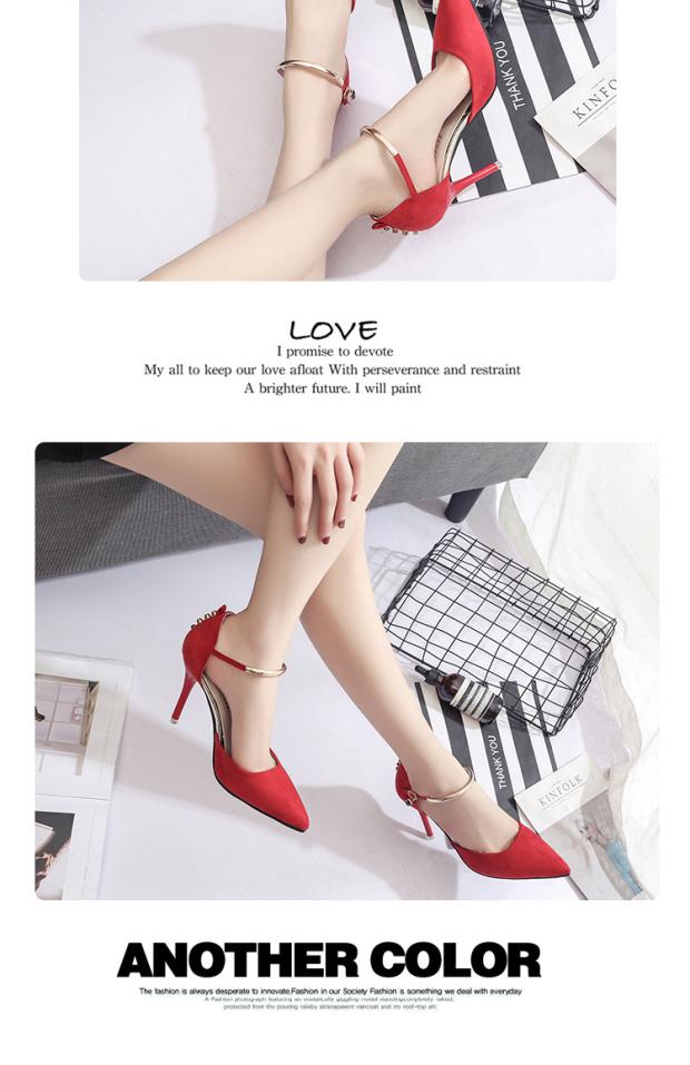 2018 xuân nông miệng đen nhọn giày cao gót stiletto gợi cảm giày đơn từ khóa dây đeo dép nữ giày cưới thủy triều sandal cao gót