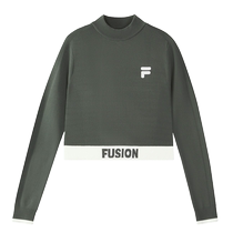 FILA FUSION Fila trendy brand womens knitted shirt 2024 autumn new casual fashion slim short top