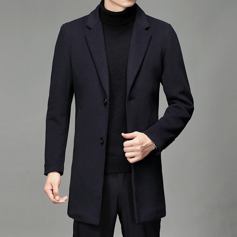 2021 new autumn and winter mid-length woolen coat men's middle-aged smooth wool casual plush coat windbreaker men's clothing