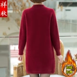 Утепленный длинный демисезонный свитер для матери, трикотажное трикотажное платье, средней длины, для среднего возраста