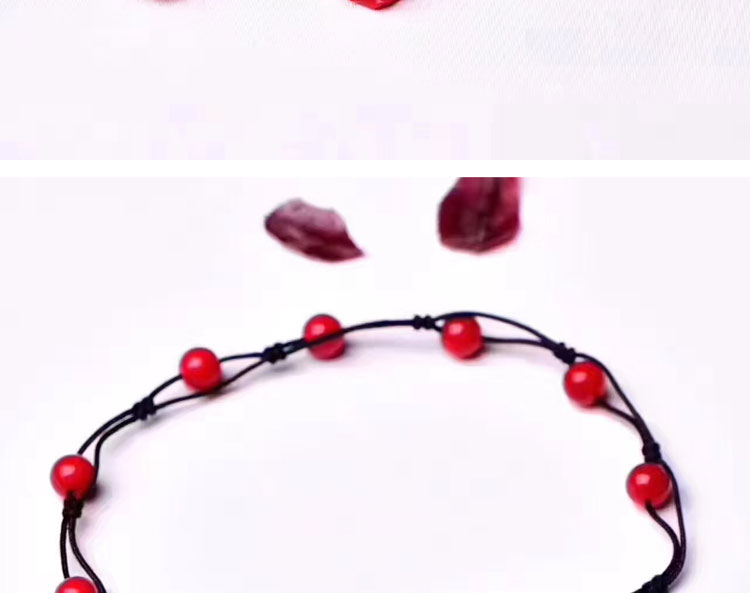 Bộ Sen hồng chuỗi vòng chân màu đỏ nữ tính khí đan đơn giản hạt chân san hô trang sức gió quốc gia của chuỗi Foot - Vòng chân lắc chân nữ thủ công