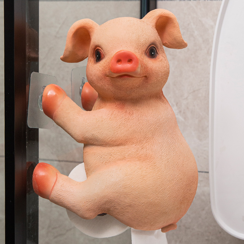 Cute Pig Creative Paper Towel Rack Wall Hanging Toilet Draw Paper Paper Rack Household Roll Paper Box Bathroom Waterproof Toilet Paper Rack