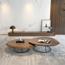 Nordic Walnuts Wood Minimalist Modern TV Cabinet Tea Table Combined Light Lavish Living-room Small Family Type Wall Cabinet Ground Cabinet