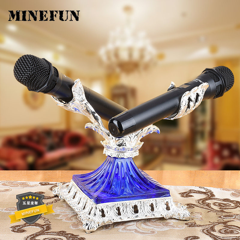 High-end crystal double microphone shelf desktop ktv microphone holder k song wireless Mon base clip table stand Maisel stand