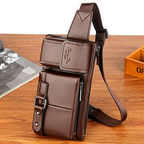 Fanny pack leather mens head layer cowhide multi-functional large capacity chest bag coin purse Mobile phone bag Small satchel sports bag