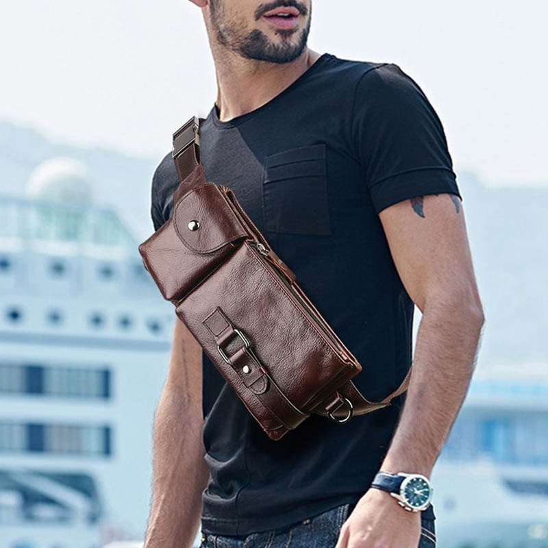 Genuine leather purse male small satchel with zero wallet small chest bag wax oil peel Jugu power to register thin toothbrush seat bubble