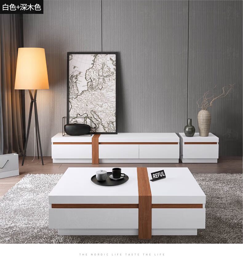Quảng Đông House phòng khách đồ nội thất TV tủ bàn cà phê kết hợp đặt tủ thời trang TV hiện đại tối giản FB87 sofa gỗ đơn giản
