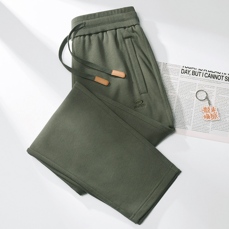 Men's Pants 2026 Spring and Autumn New High-End Sweatpants Dark Green Knitted Casual Sports Pants Loose Straight-Leg Pants for Men