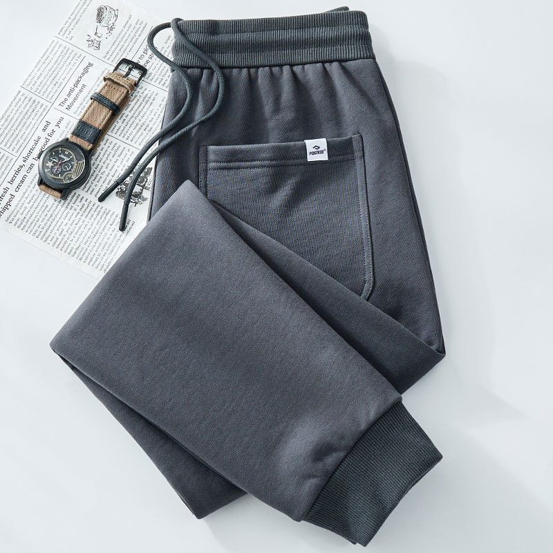 Heavyweight Pure Cotton Sweatpants for Men 2026 New Spring and Autumn Casual Pants Men's Jogger Sports Pants All-Cotton Dark Gray Pants