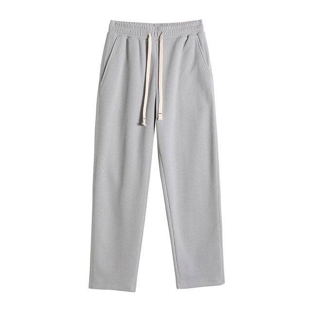 ໂສ້ງເສື້ອແຂນຍາວ waffle sweatpants drapey loose straight pants men's spring and autumn's new gray trousers casual sports