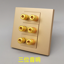 Champagne gold type 86 three-position protruding head audio panel six-head 6-hole speaker cable 5 1 surround audio banana head socket