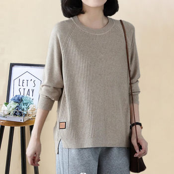 Plus size women's round neck korean style loose slimming sweater