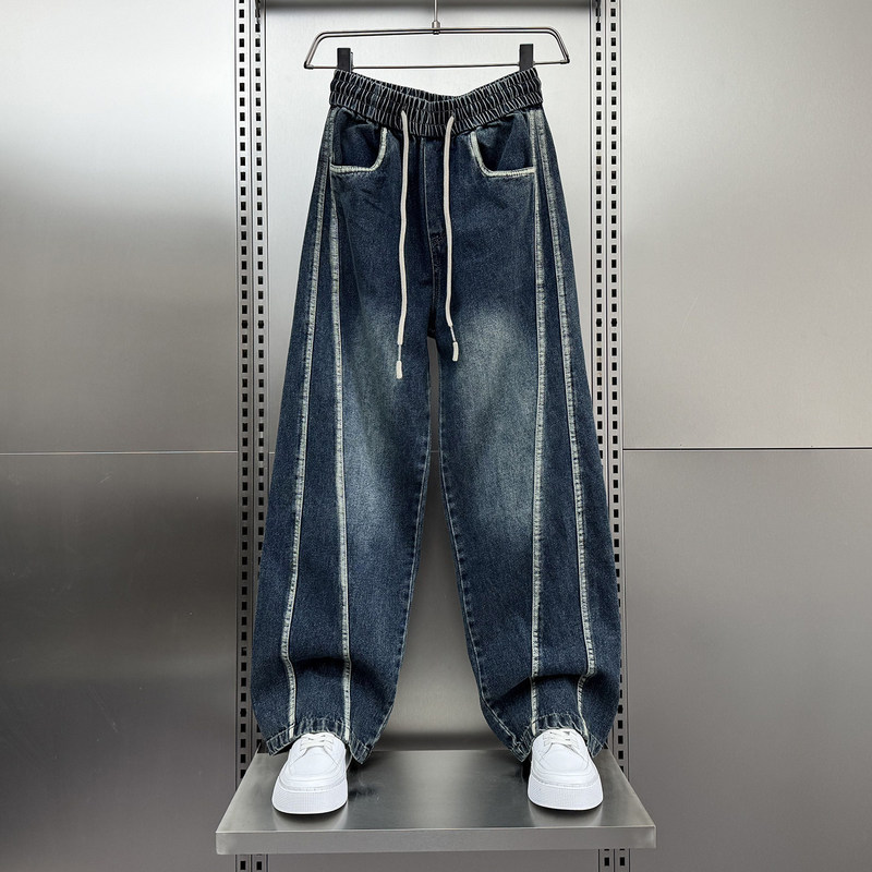 American Retro Scimitar Jeans for Men, Autumn and Winter Loose Trendy Wide-Leg Casual Workwear Plus Size Jeans